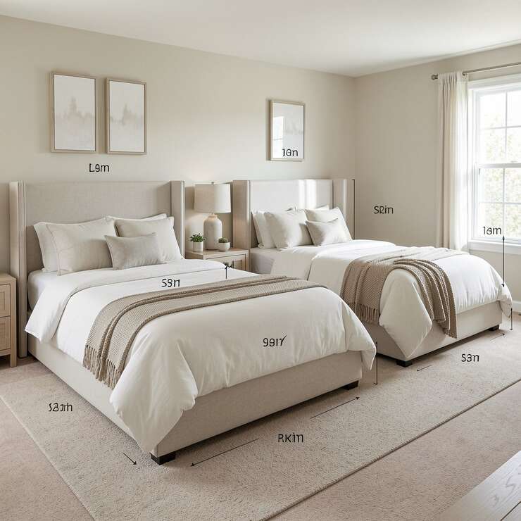 Quarto com duas camas e decoração moderna