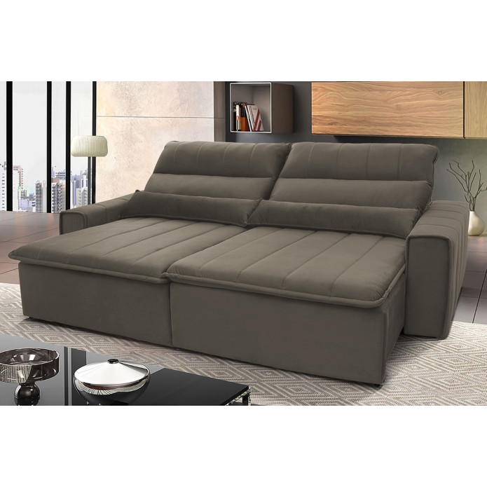 Sofá Retrátil Reclinável Patagônia 2,50m Suede Velut Tabaco Molas no Assento - King House
