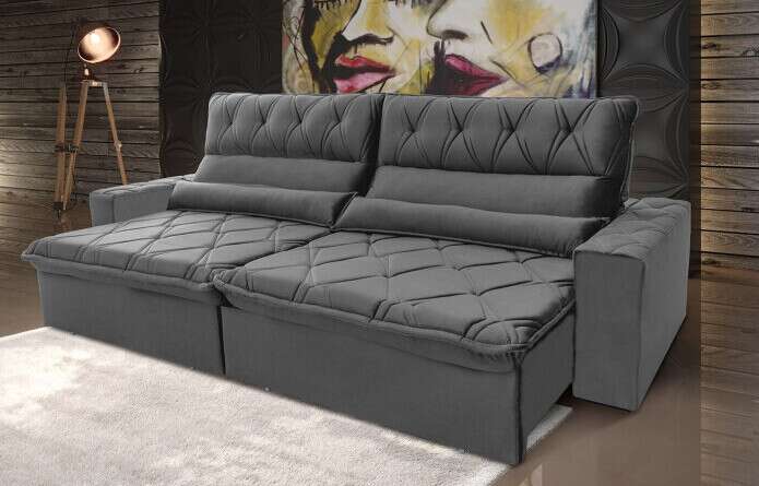 Sofá cinza com design moderno e confortável