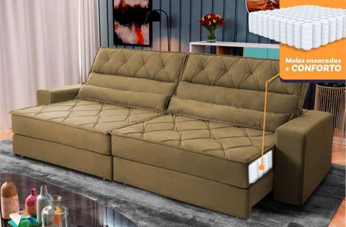 Sofá retrátil reclinável albany suede velut com molas ensacadas verde