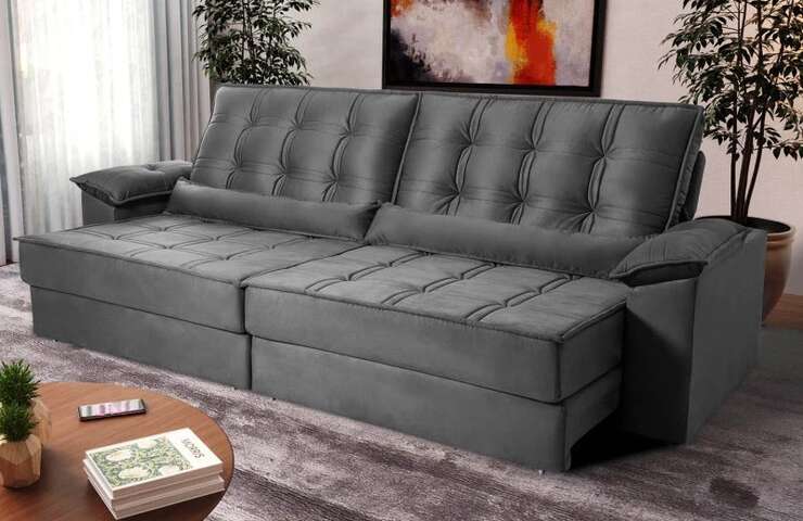 Sofá retrátil reclinável albany suede velut com molas ensacadas cinza