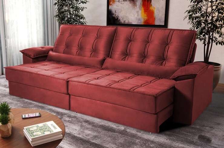 Sofá retrátil reclinável albany suede velut com molas ensacadas vermelho